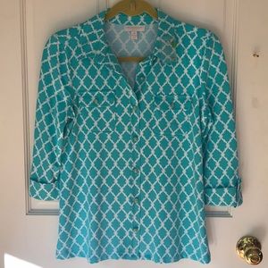 Charter Club stretchy aqua blue shirt small petite